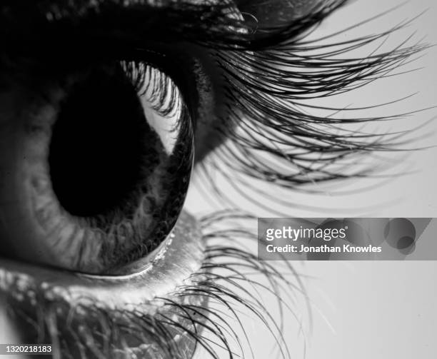 extreme close up eye and eyelashes - iris mann stock-fotos und bilder
