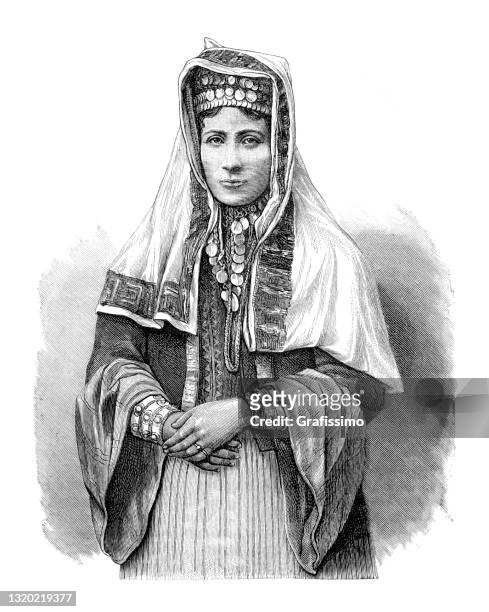 kurdische frau mit traditioneller kleidung 1889 - kurdish woman stock-grafiken, -clipart, -cartoons und -symbole