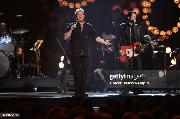 Rascal Flatts perfoms onstage at the 45th annual CMA Awards at the Bridgestone Arena on November 9, 2011 in Nashville, Tennessee.