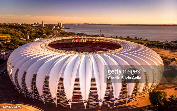 Aerial view of the Beira-Rio Stadium prior to a group B match of Copa CONMEBOL Libertadores 2021 between Internacional and Always Ready at Beira-Rio...