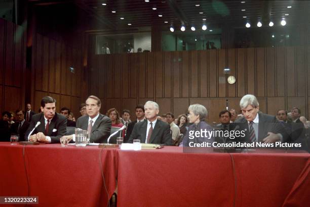 View of US Secretary of Defense-designate Dr Robert Gates as he waits to be introduced before his confirmation hearings before the United States...