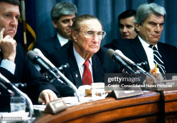 Senator J Strom Thurmond during testimony testifies before the US Senate Committee on Armed Services on Capitol Hill, Washington DC, November 28,...