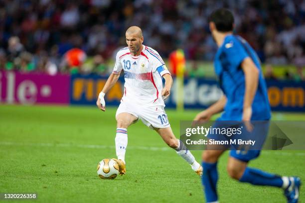 Zinedine Zidane of France in action during the World Cup Final match between France and Italy . Italy would win on penalties to at the Olympiastadion...