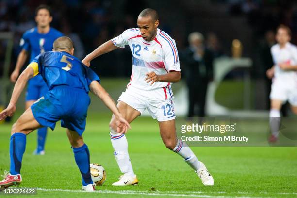 Thierry Henry of France and Fabio Cannavaro of Italy in action during the World Cup Final match between France and Italy . Italy would win on...