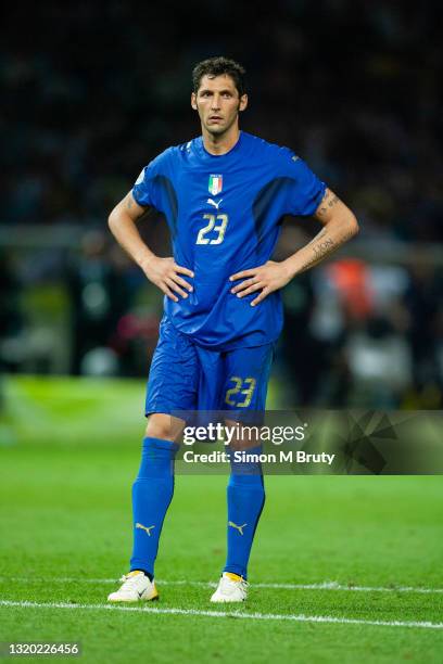 Marco Materazzi of Italy during the World Cup Final match between France and Italy . Italy would win on penalties to at the Olympiastadion on July...