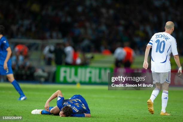 Zinedine Zidane of France walks away after headbutting Marco Materazzi of Italy during the World Cup Final match between France and Italy . Italy...