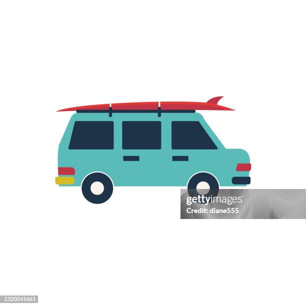 cute summer icon on a trasparent base - suv with paddle board - roof rack on car stock illustrations