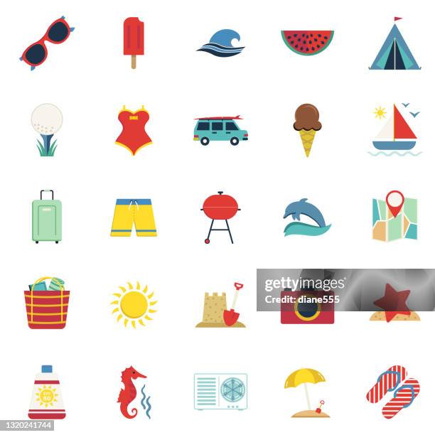 cute summer icons on a trasparent base - beach bbq stock illustrations