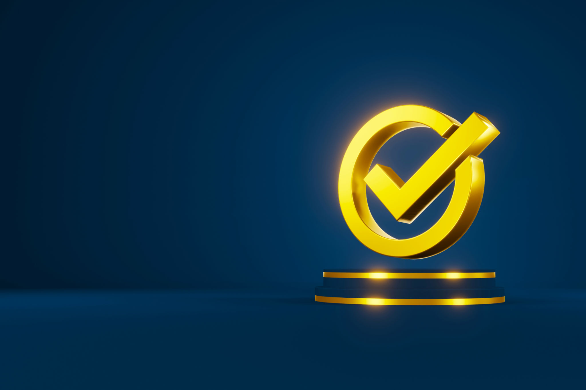 Standard quality control certification assurance guarantee. Check mark sign 3d and copy space. 3d illustration Standard quality control certification assurance guarantee. Check mark sign 3d and copy space. 3d illustration