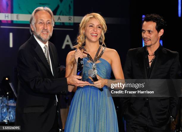 Recording Academy President Neil Portnow, Honoree Shakira and Singer Marc Anthony onstage during the 2011 Latin Recording Academy's Person of the...