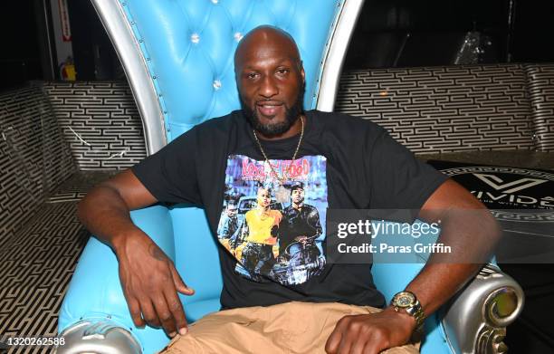 Lamar Odom attends Shiggy vs Junebug Press Conference at Vivide on May 26, 2021 in Atlanta, Georgia.