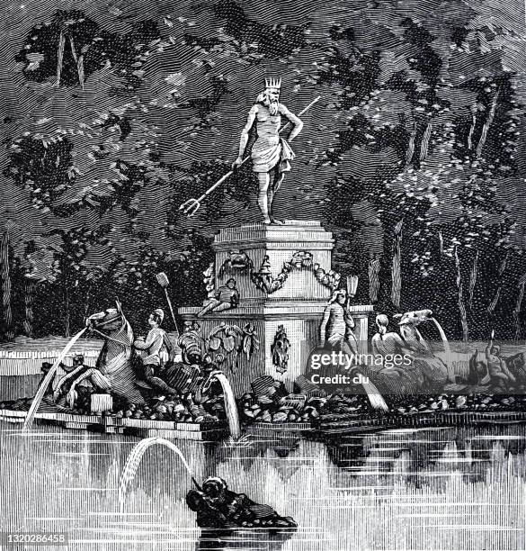 st. petersburg, peterhof, nymph fountain - fountain stock illustrations
