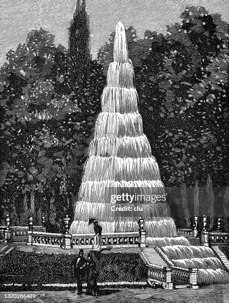 st. petersburg, peterhof, pyramids fountain - peterhof grand palace stock illustrations