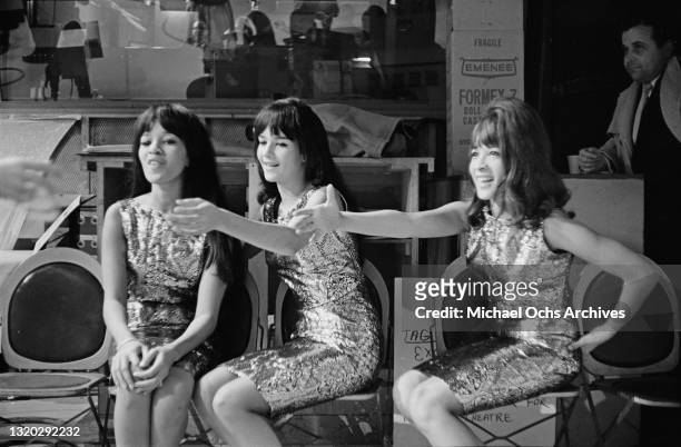 American girl group The Ronettes appear on the 'Lunch with Soupy Sales' television show in New York City, New York, circa 1964. Veronica and Estelle...