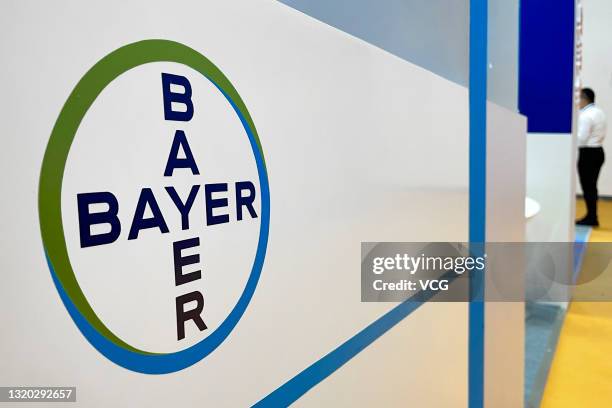 Bayer booth is seen during the 32nd International Medical Instruments and Equipment Exhibition at China National Convention Center on May 25, 2021 in...
