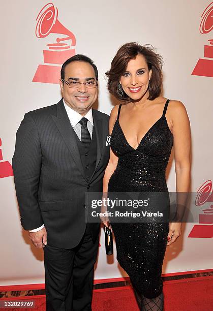 Musician Gilberto Santa Rosa and guest arrive at the 2011 Latin Recording Academy Person Of The Year honoring Shakira held at the Mandalay Bay Resort...