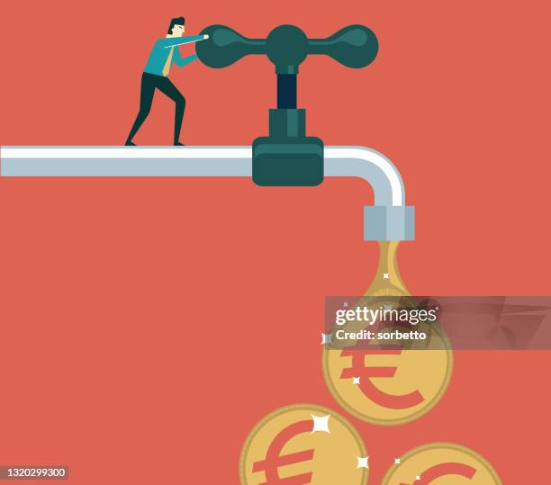 einschalten des wasserhahns - euro - politics on tap stock-grafiken, -clipart, -cartoons und -symbole