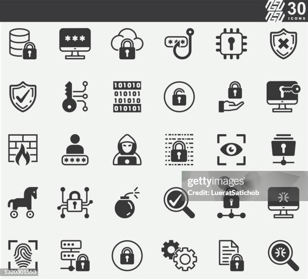 computersicherheit, internetsicherheit, cybersicherheit, silhouette icons - gewalt stock-grafiken, -clipart, -cartoons und -symbole