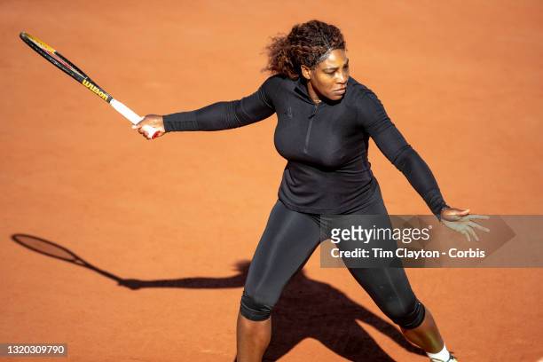May 27. Serena Williams of the United States practicing on Court Philippe-Chatrier in preparation for the 2021 French Open Tennis Tournament at...