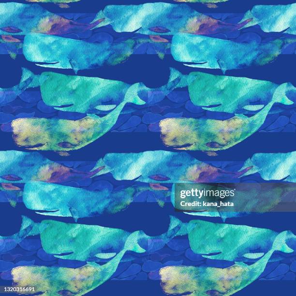 seamless pattern with whale - fish painting stock-fotos und bilder