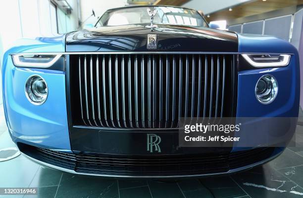 Detail of the new coachbuilt Rolls-Royce Boat Tail on May 27 unveiled by Rolls-Royce CEO Torsten Muller-Otvos at the Home of Rolls-Royce in Goodwood,...