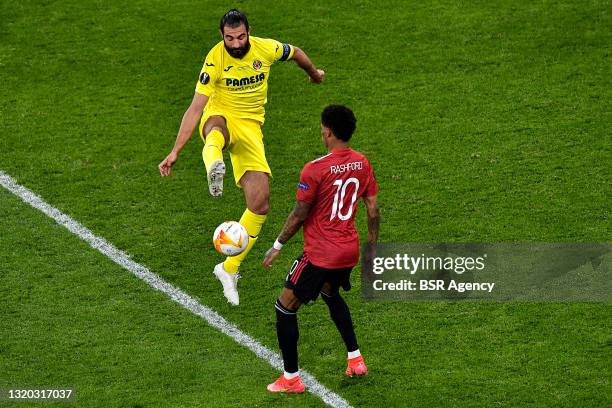 Raul Albiol of Villarreal CF and Marcus Rashford of Manchester United during the UEFA Europa League Final match between Villarreal CF and Manchester...