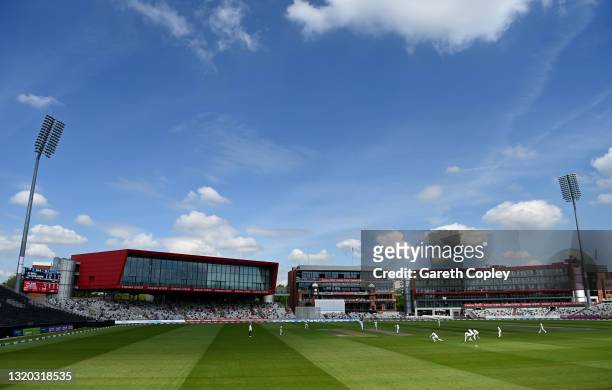 General view of play during the LV= Insurance County Championship match between Lancashire and Yorkshire at Emirates Old Trafford on May 27, 2021 in...