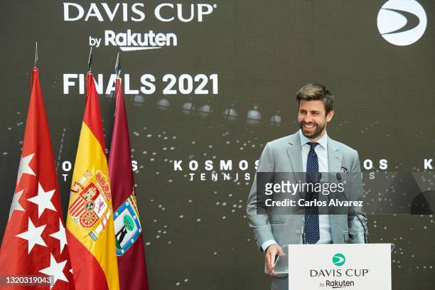 Copa Davis director Gerard Pique attends Davis Cup by Rakuten Finals 2021 presentation at Casa de Correos on May 27, 2021 in Madrid, Spain.