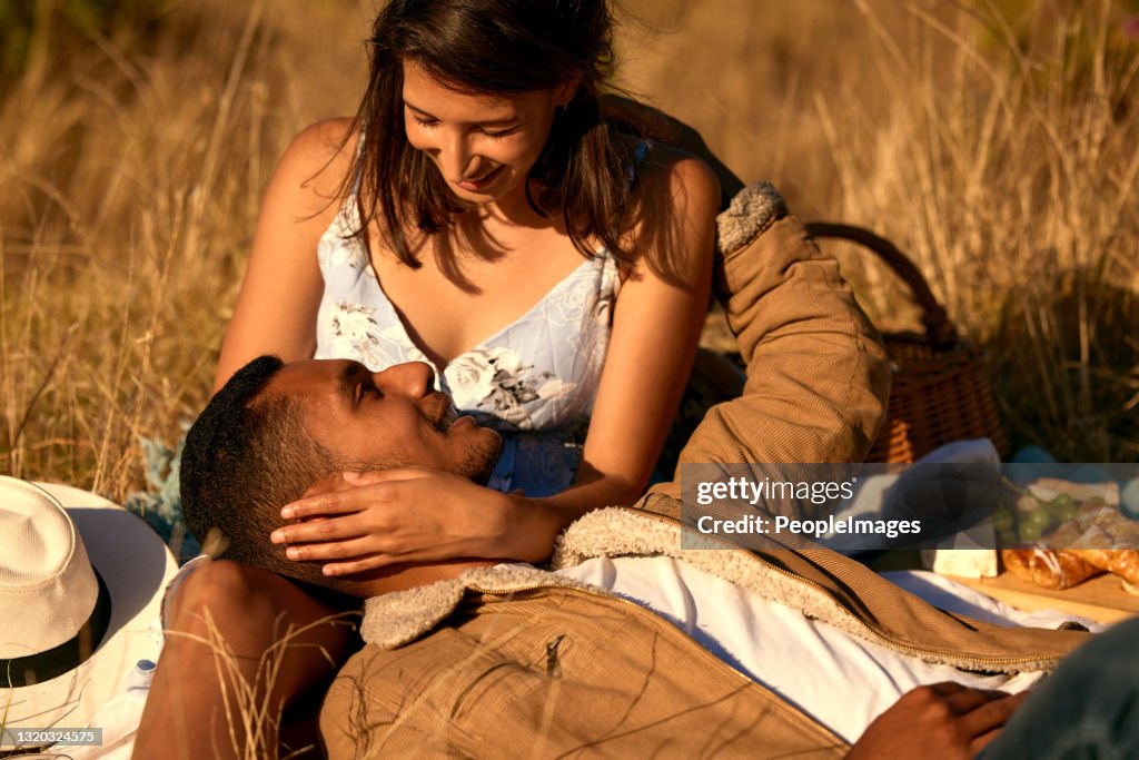 Nature. Date Shot Of A Young Couple On A Romantic Date Outside In Nature High-Res ...