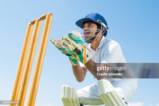 wicketkeeper redo att fånga bollen - cricketer bildbanksfoton och bilder