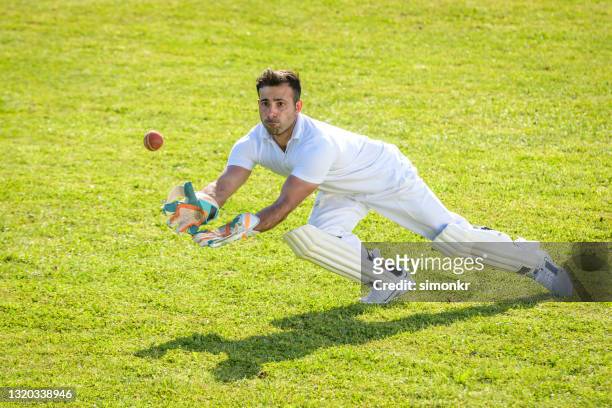 wicketkeeper catching the ball - cricket stock pictures, royalty-free photos & images