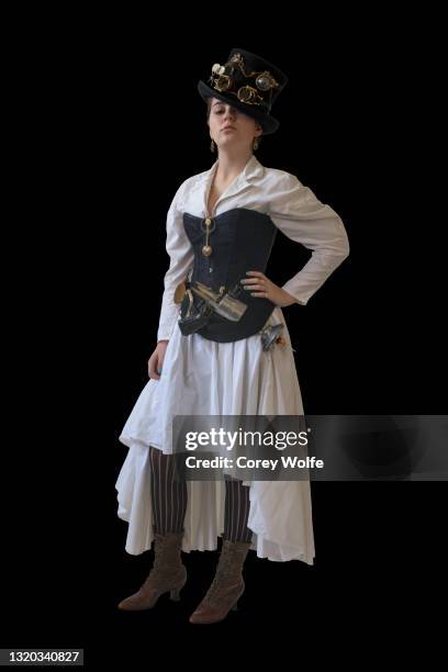 steampunk beauty in top hat - suffragette film stock pictures, royalty-free photos & images