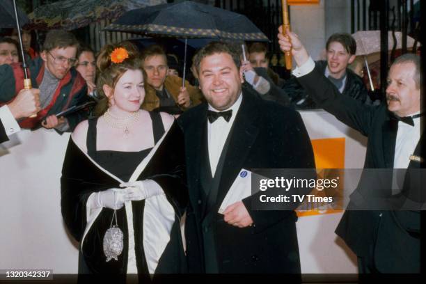 Actor Mark Addy with his wife at the BAFTA Film Awards, circa 1998.