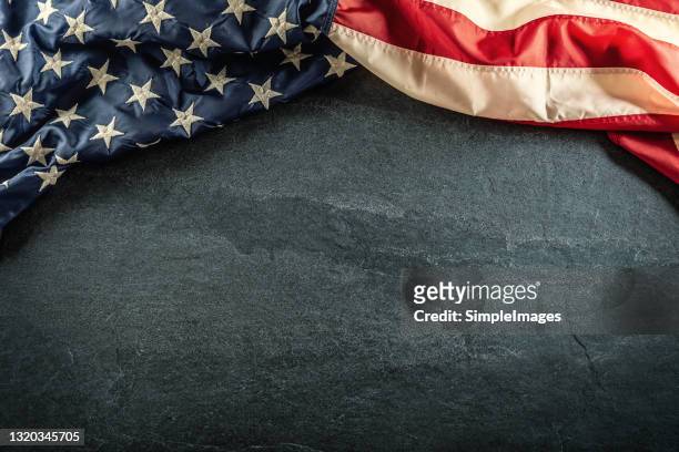 usa flag on grey background with copy space. - amerikanska flaggan bildbanksfoton och bilder