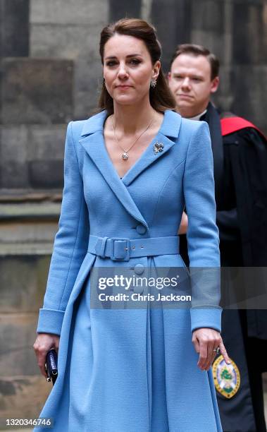 Catherine, Duchess of Cambridge arrives at the Closing Ceremony of the General Assembly of the Church of Scotland at the General Assembly Buildings...