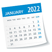 January 2022 Calendar Leaf. Week Starts on Monday. Vector Illustration
