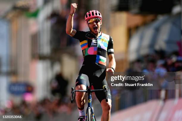 Alberto Bettiol of Italy and Team EF Education - Nippo celebrates at arrival during the 104th Giro d'Italia 2021, Stage 18 a 231km stage from...