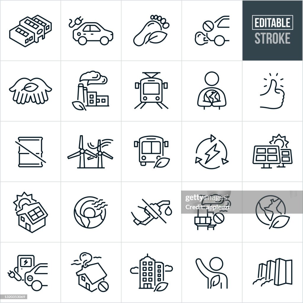 Zero Emissions Thin Line Icons - Editable Stroke