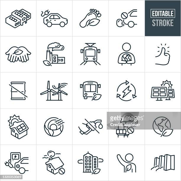 zero emissions thin line icons - editable stroke - exclusive icon stock illustrations