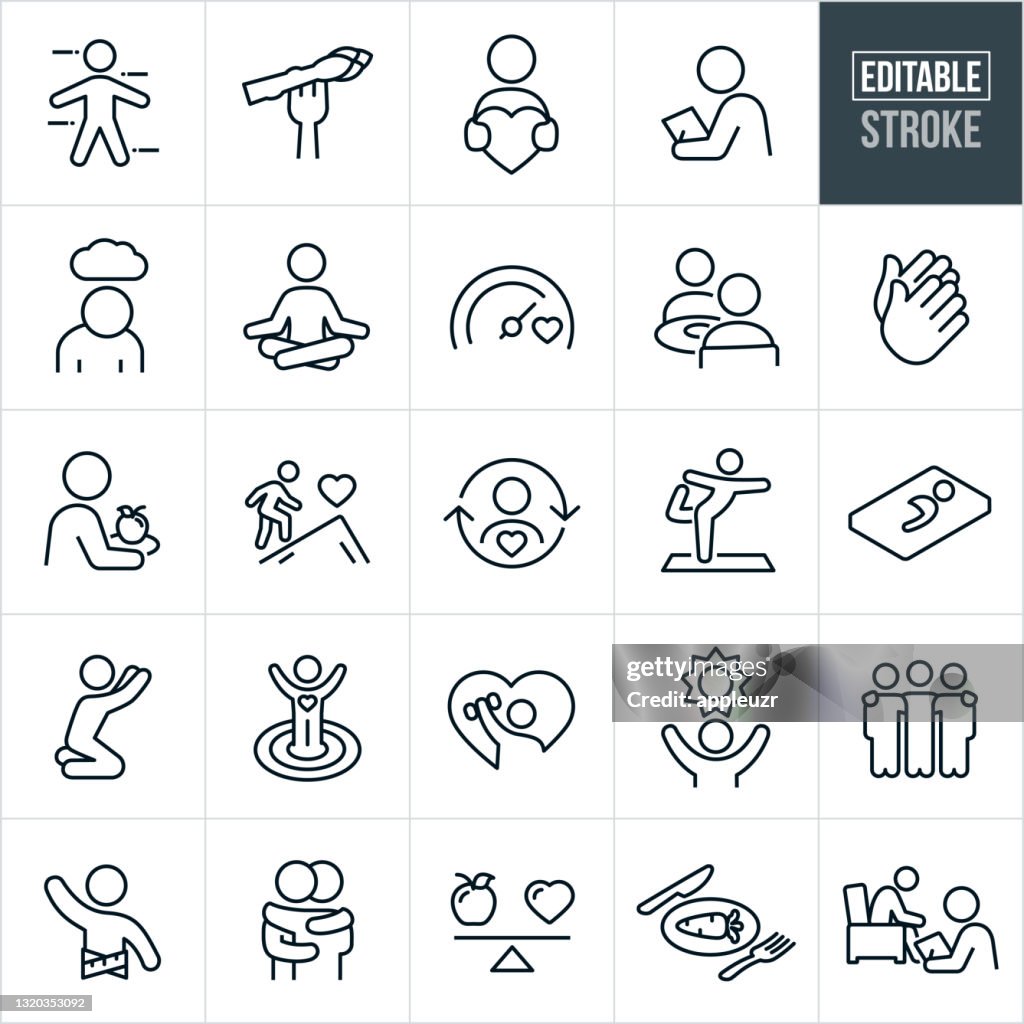 Gezondheid en Wellness Thin Line Icons - Bewerkbare lijn