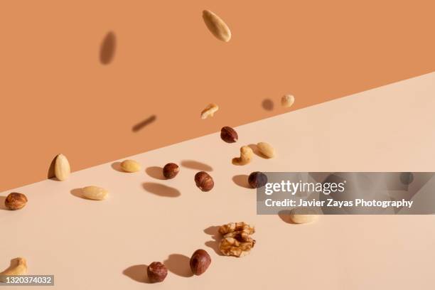 dried fruits on pastel background - cashew ストックフォトと画像