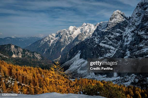 winter view of the snowy špik mountain in julian alps, gorenjska, slovenia, europe - triglav slovenia stock pictures, royalty-free photos & images