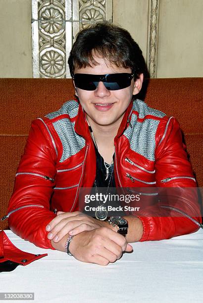 Prince Michael Jackson attends press conference and signing of Jackson's limited edition "Thriller" and "Beat It" jackets from The J5 Collection at...