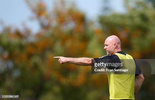 Robert Page, Manager of Wales during a Training Session on May 27, 2021 in Lagos, Portugal.