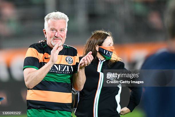 Venezia President Duncan Niederauer celebrates being promoted to Serie A after the Serie B Playoffs Final match between Venezia FC and AS Cittadella...