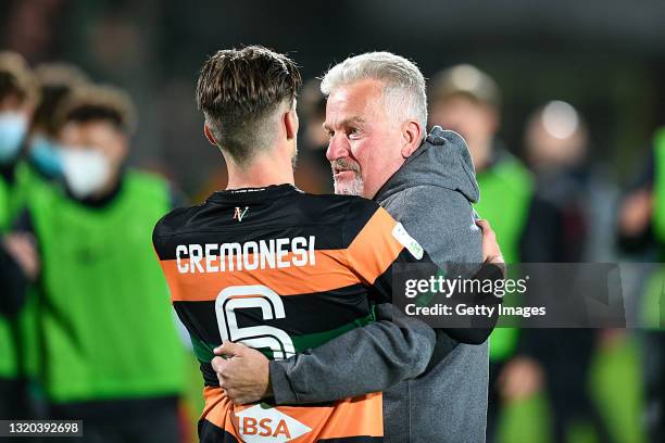 Venezia President Duncan Niederauer celebrates being promoted to Serie A with Michele Cremonesi of Venezia FC after the Serie B Playoffs Final match...