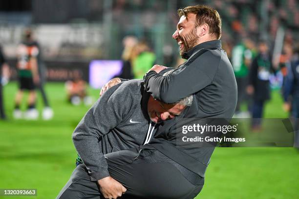 Venezia President Duncan Niederauer celebrates with coach being promoted to Serie A after the Serie B Playoffs Final match between Venezia FC and AS...