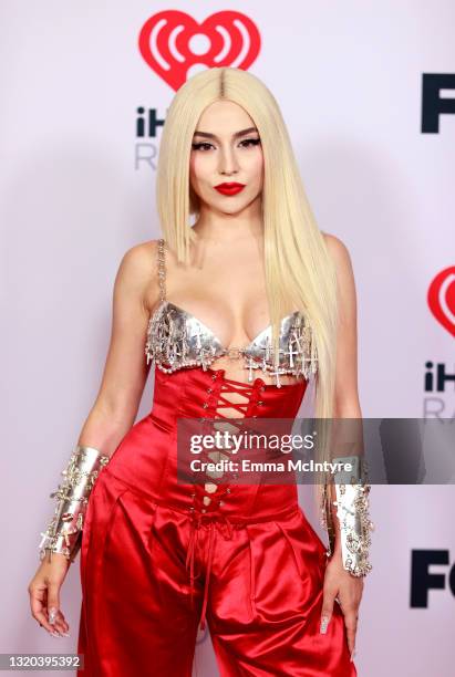 Ava Max attends the 2021 iHeartRadio Music Awards at The Dolby Theatre in Los Angeles, California, which was broadcast live on FOX on May 27, 2021.