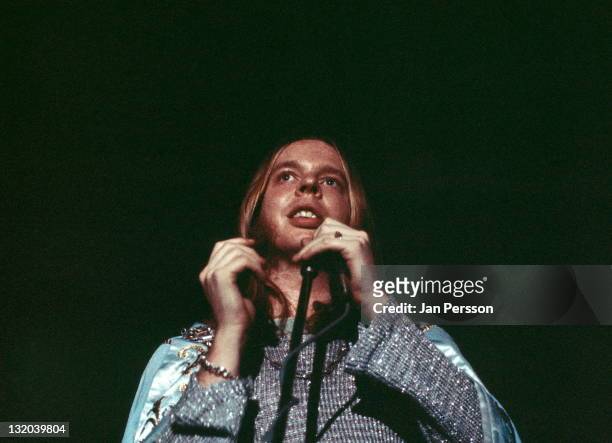 1st JANUARY: Rick Wakeman performs live on stage in Copenhagen, Denmark in 1975.