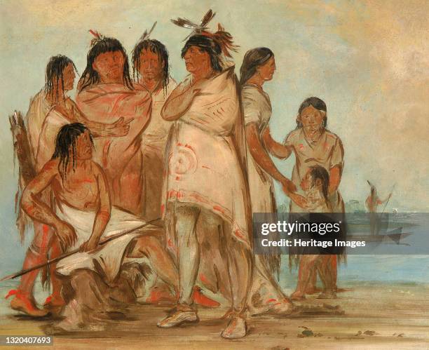 Du-cÛr-re-a, Chief of the Tribe, and His Family, Artist George Catlin.